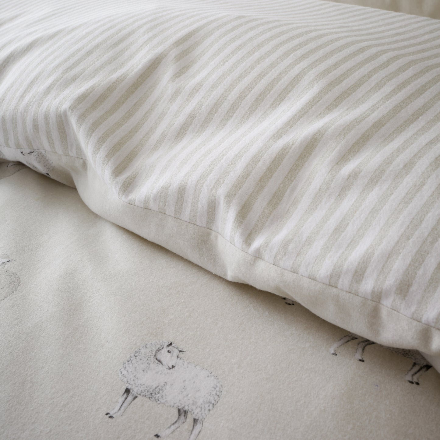 Brushed Cotton Sheep Reversible Duvet Cover Set in Natural by Catherine Lansfield