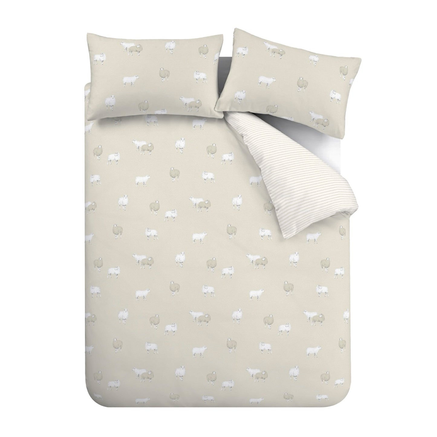 Brushed Cotton Sheep Reversible Duvet Cover Set in Natural by Catherine Lansfield