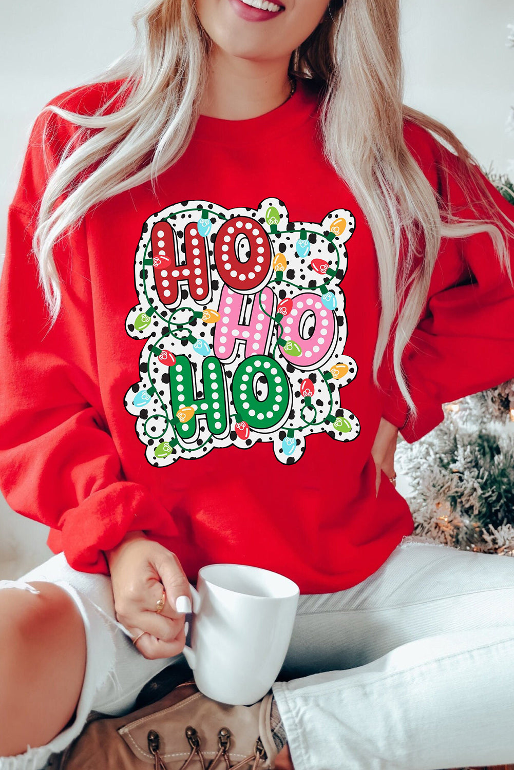 Red HOHOHO Heat Transfer Print Graphic Sweatshirt