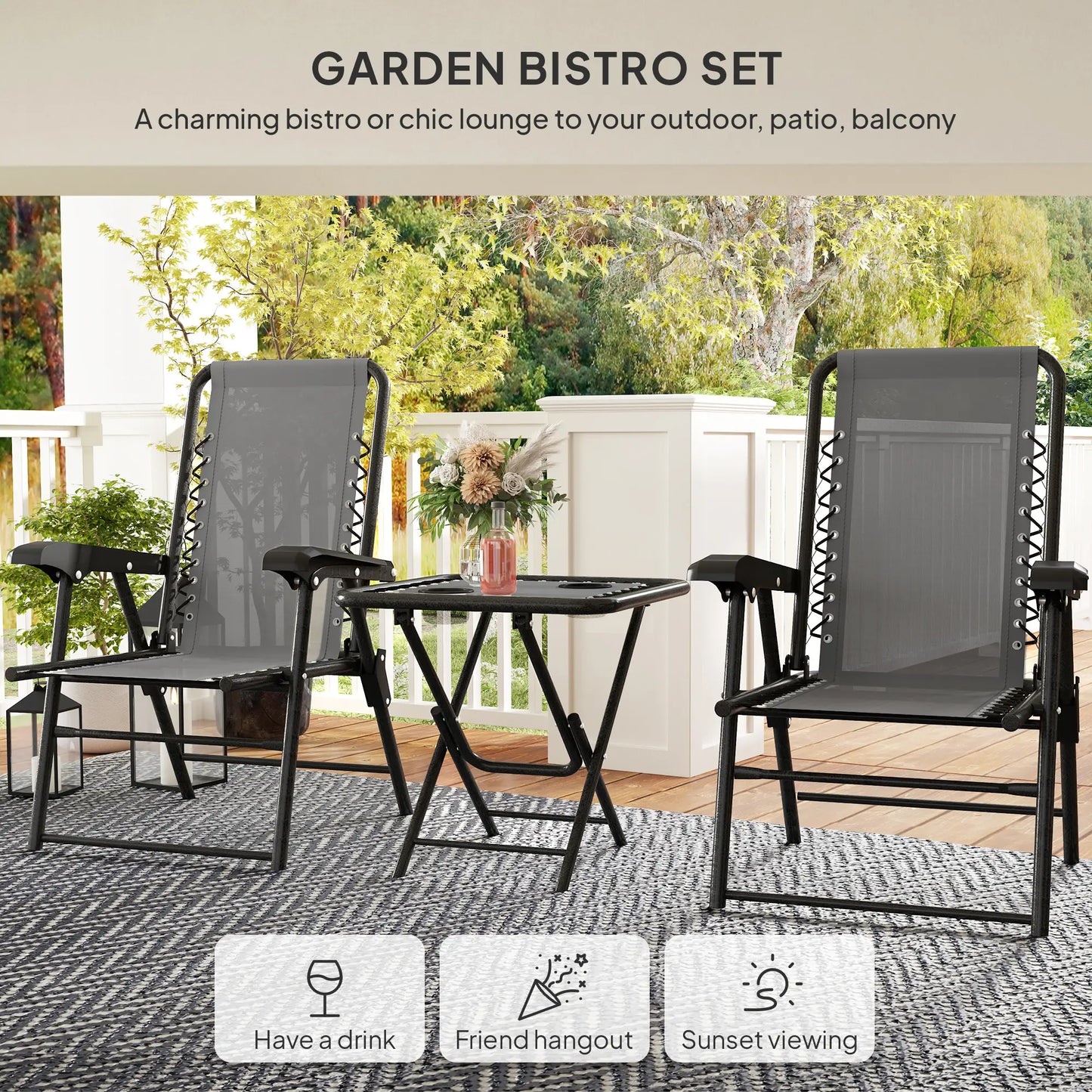 Three-Piece Garden Table and Chair Set - Dark Grey
