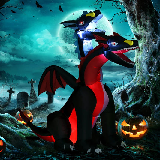7FT Tall Halloween Inflatable Dragon with 2 Heads and LED Lights