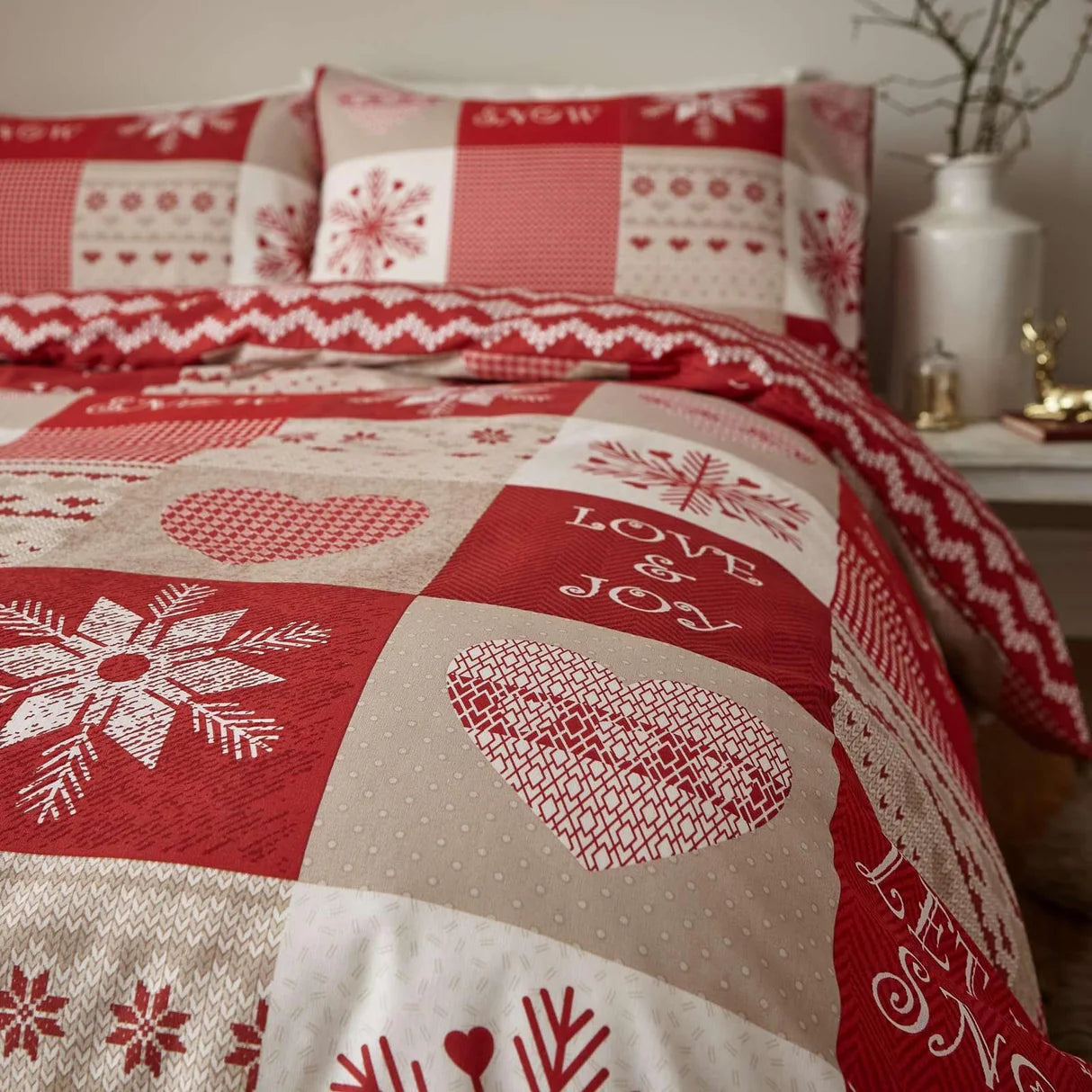 Let it Snow Nordic Patchwork Red Duvet Cover Set by Catherine Lansfield