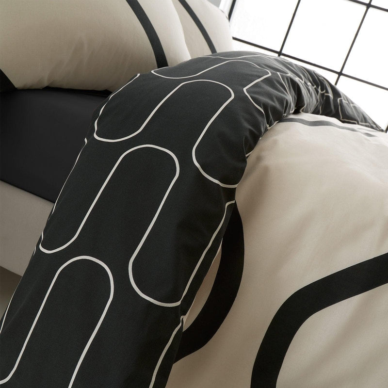 Linear Curve Geometric Black Duvet Cover Set by Catherine Lansfield