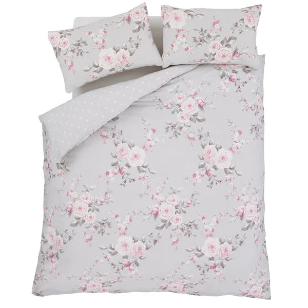 Canterbury Floral Reversible Grey Duvet Cover Set by Catherine Lansfield