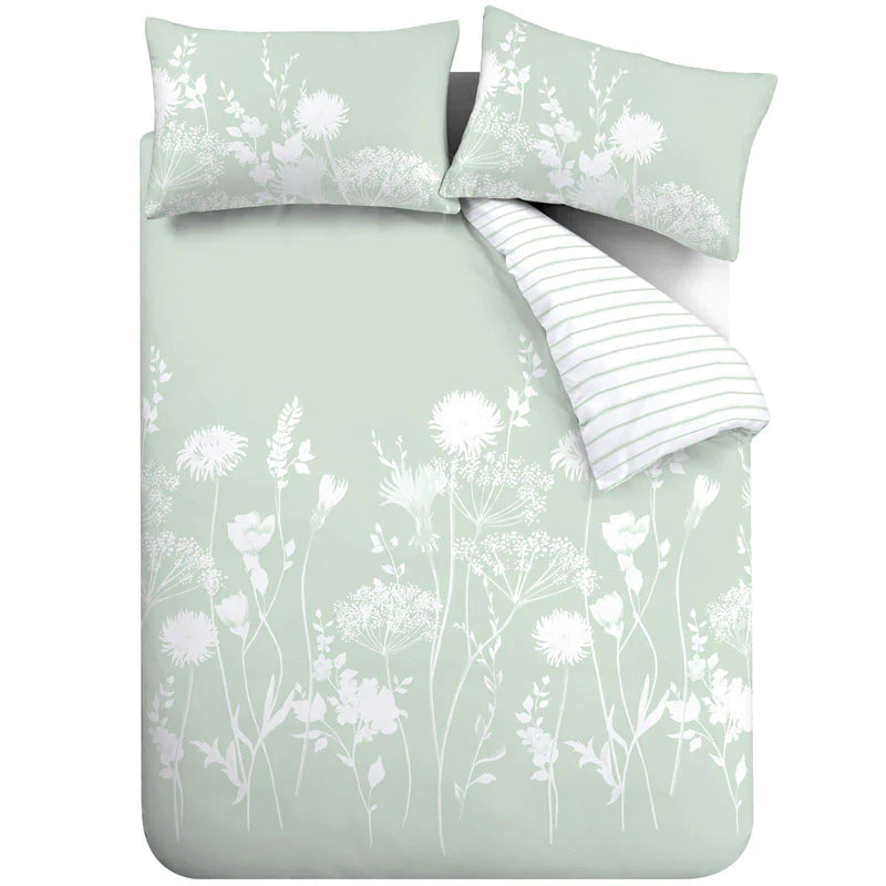 Meadowsweet Floral Reversible Green Duvet Cover Set by Catherine Lansfield