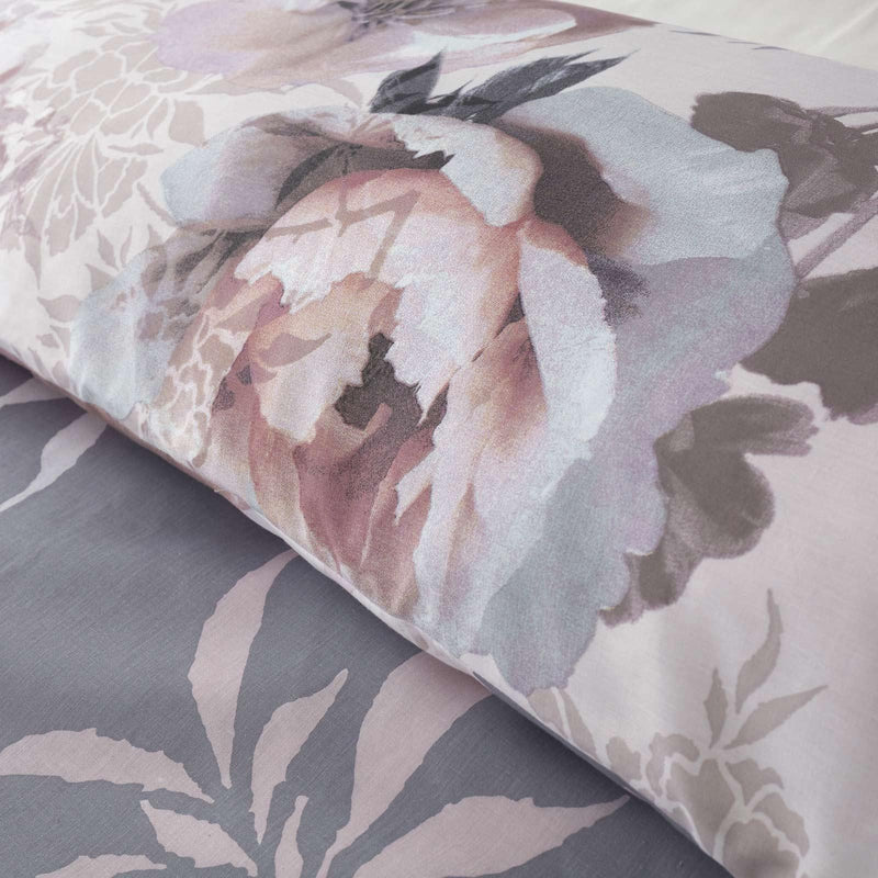 Dramatic Floral Peony Print Pink & Grey Duvet Cover Set by Catherine Lansfield