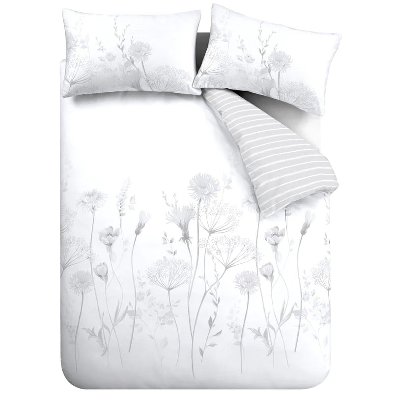 Meadowsweet Floral White & Grey Duvet Cover Set by Catherine Lansfield