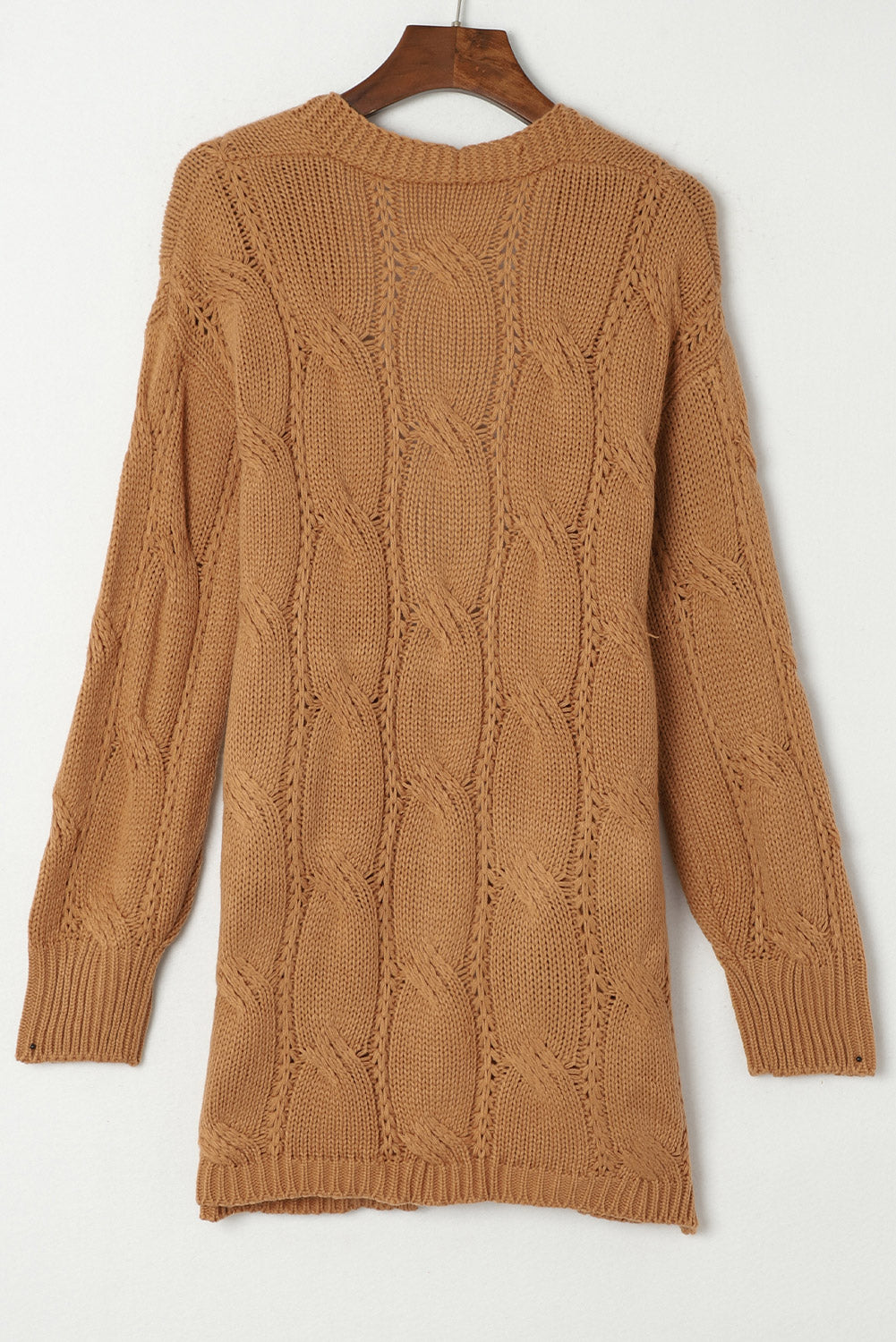 Red Ribbed Trim Hollow Knit Side Slits Cardigan