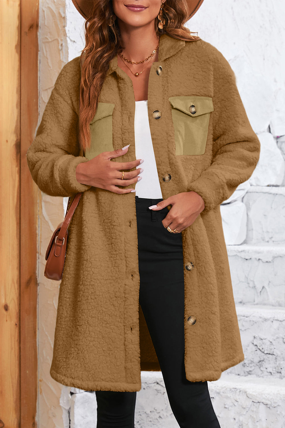 Flap Pocket Single Breasted Teddy Coat