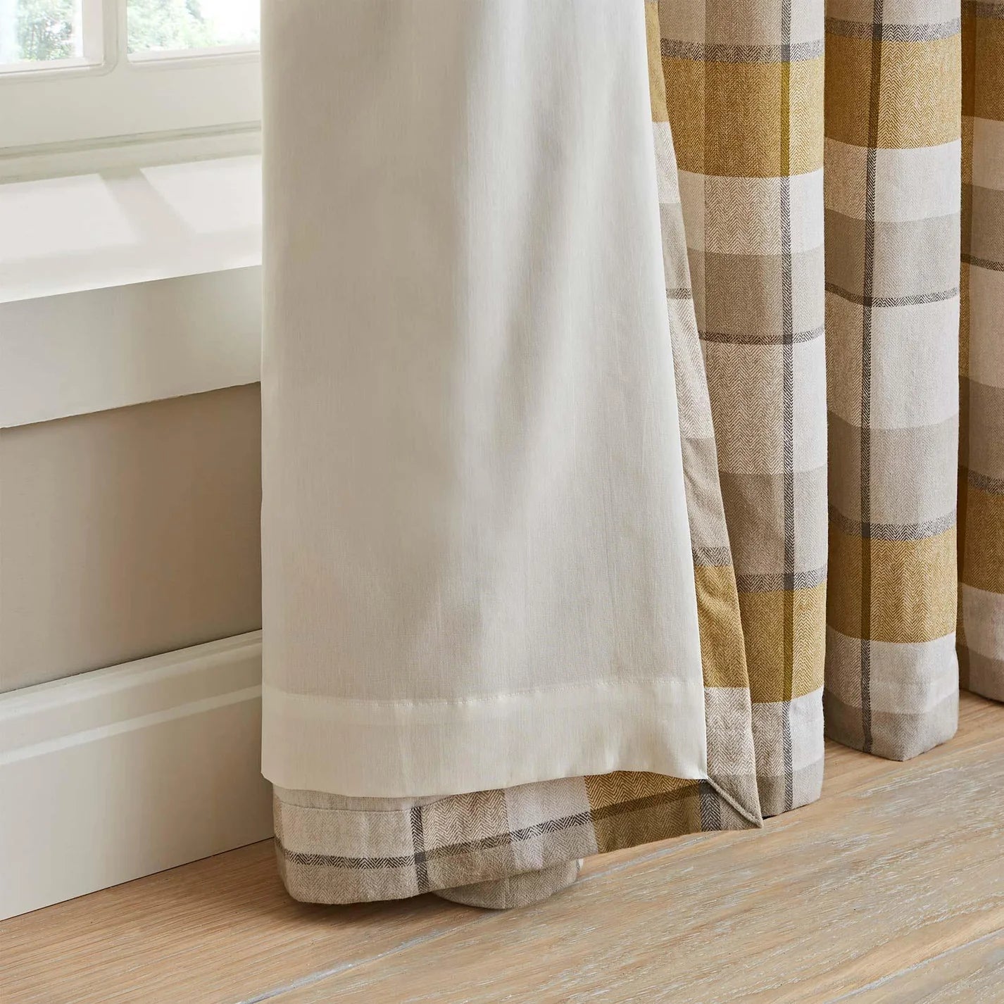 Ochre Brushed Cotton Thermal Check Eyelet Curtains - Catherine Lansfield