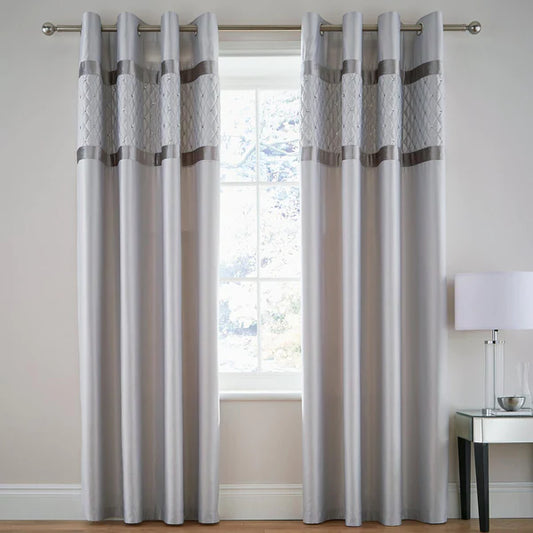 Sequin Cluster Eyelet Curtains in Silver by Catherine Lansfield