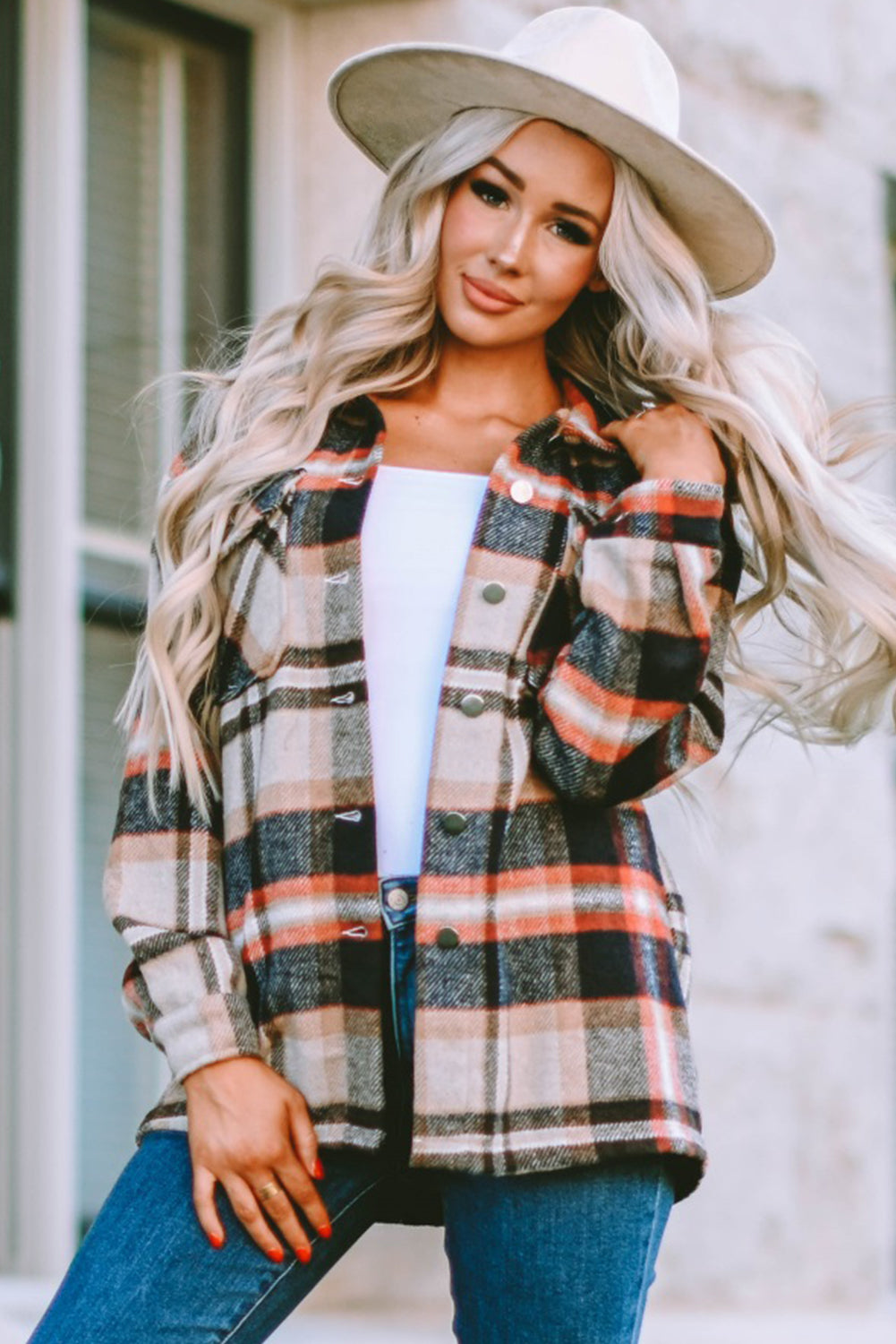 Multicolour Plaid Casual Button Up Flannel Shacket