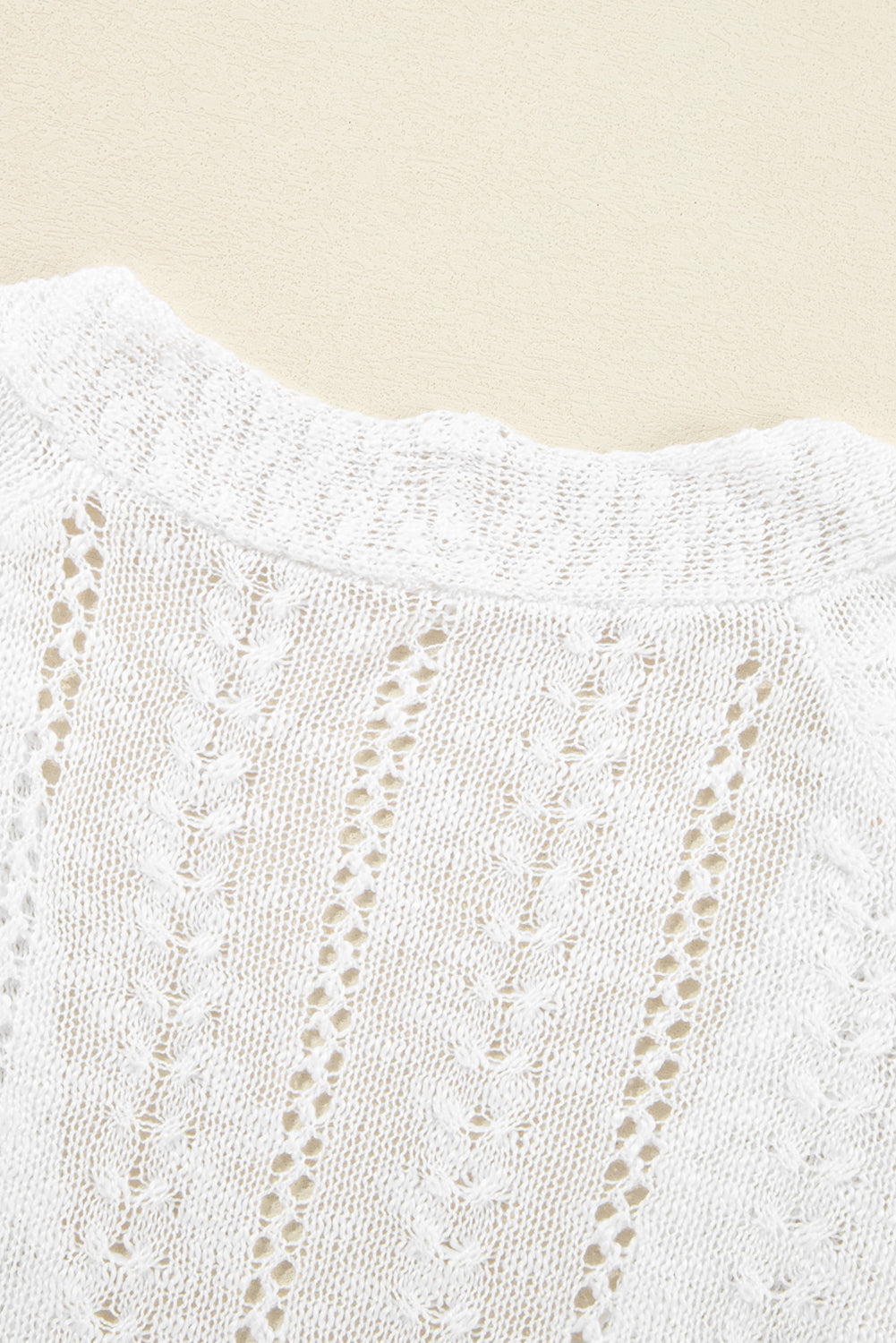 White Solid Colour Hollow Knit Open Front Cardigan