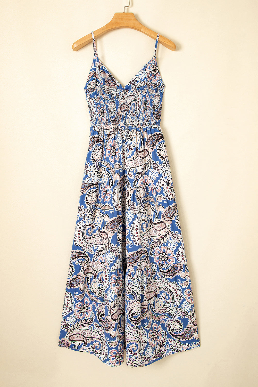 Blue Paisley Print Twist Boho Maxi Dress