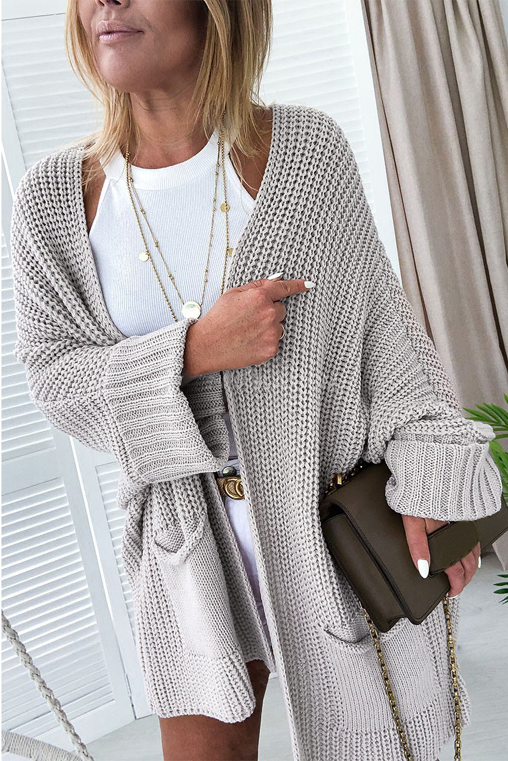 Batwing Sleeve Pocket Oversized Cable Knit Cardigan