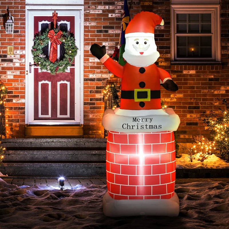 7ft Christmas Inflatable Santa Claus from Chimney with LED Lights