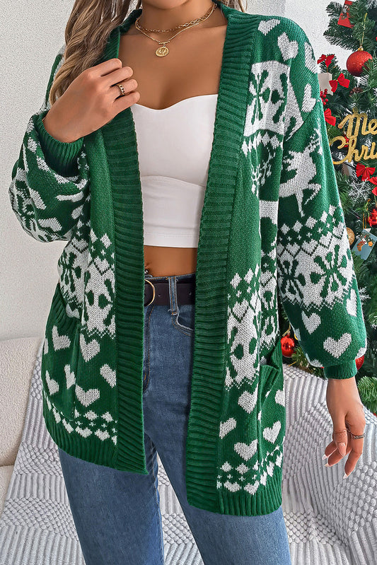 Dark Green Christmas Long Sleeved Cardigan