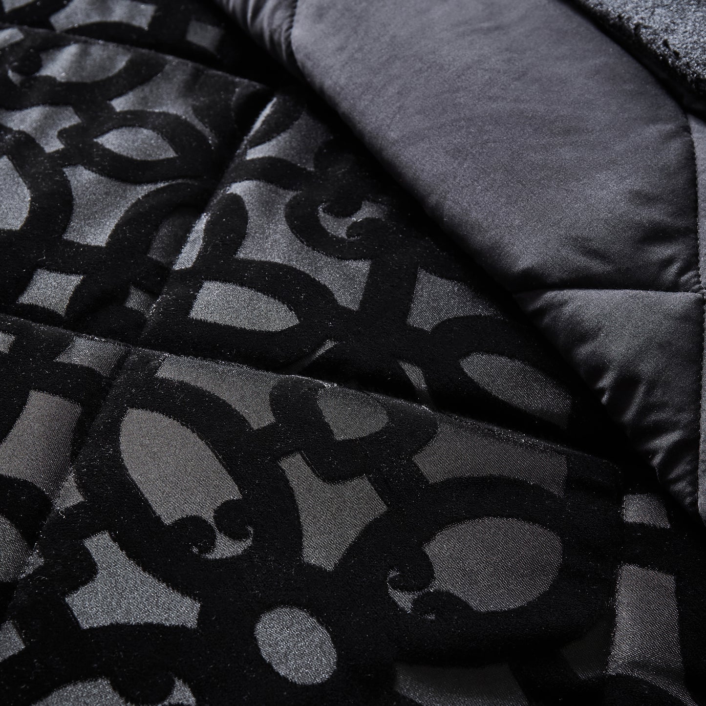 Lattice Cut Velvet Quilted Bedspread in Black by Catherine Lansfield