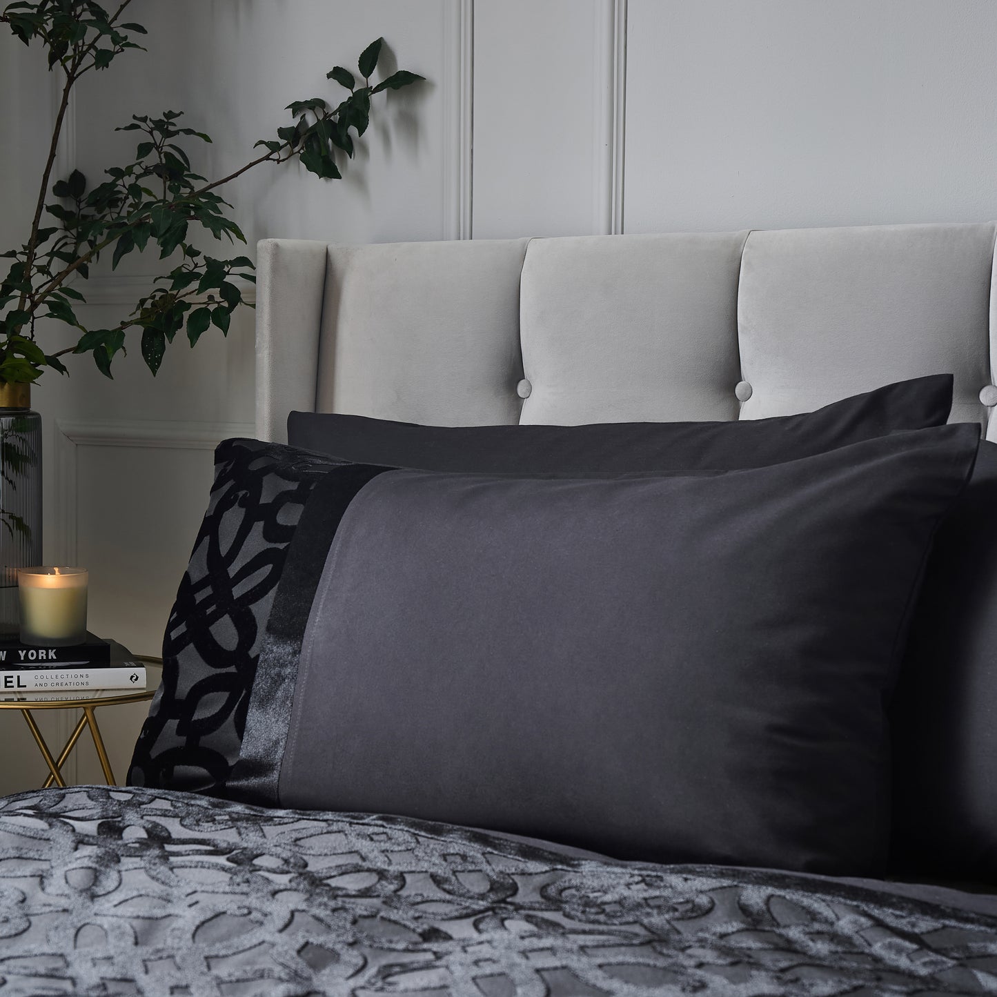 Lattice Cut Velvet Duvet Cover Set in Black by Catherine Lansfield