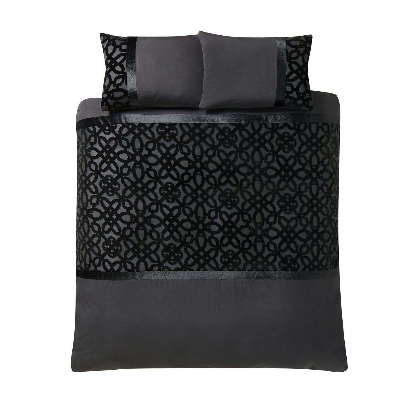 Lattice Cut Velvet Duvet Cover Set in Black by Catherine Lansfield