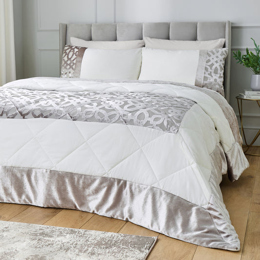 Lattice Cut Velvet Quilted Bedspread in Natural by Catherine Lansfield