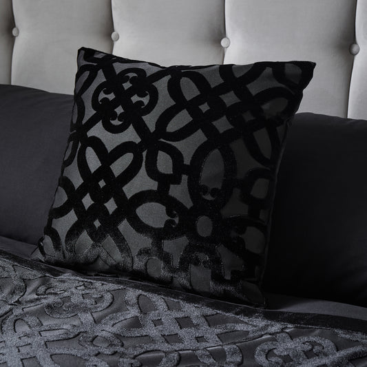 Lattice Cut Velvet Cushion in Black by Catherine Lansfield