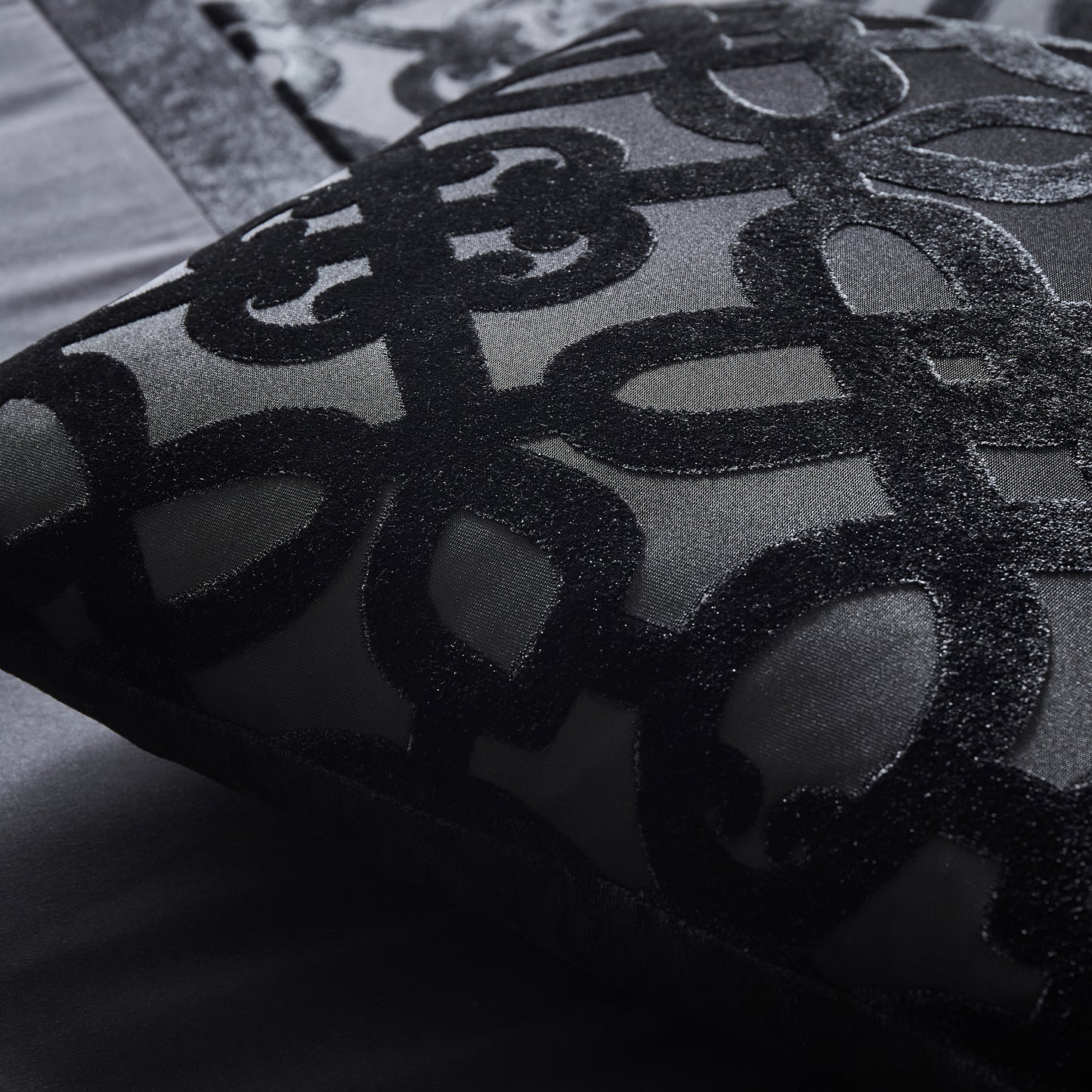 Lattice Cut Velvet Cushion in Black by Catherine Lansfield