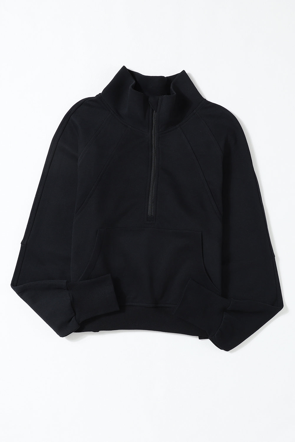 Zip Up Stand Collar Ribbed Thumbhole Sleeve Sweatshirt - 12 Colours Available