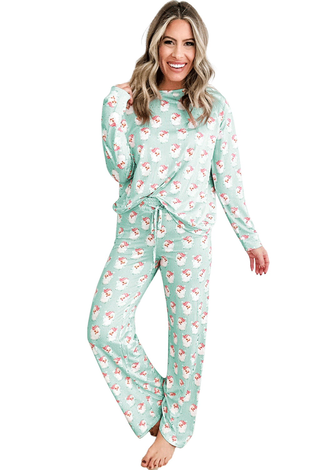 Santa Claus Striped Print Loose Fit Two Piece Loungewear Set