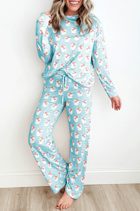 Santa Claus Striped Print Loose Fit Two Piece Loungewear Set