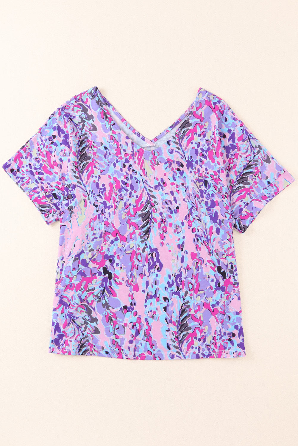 Boho Abstract Floral Print V Neck T Shirt