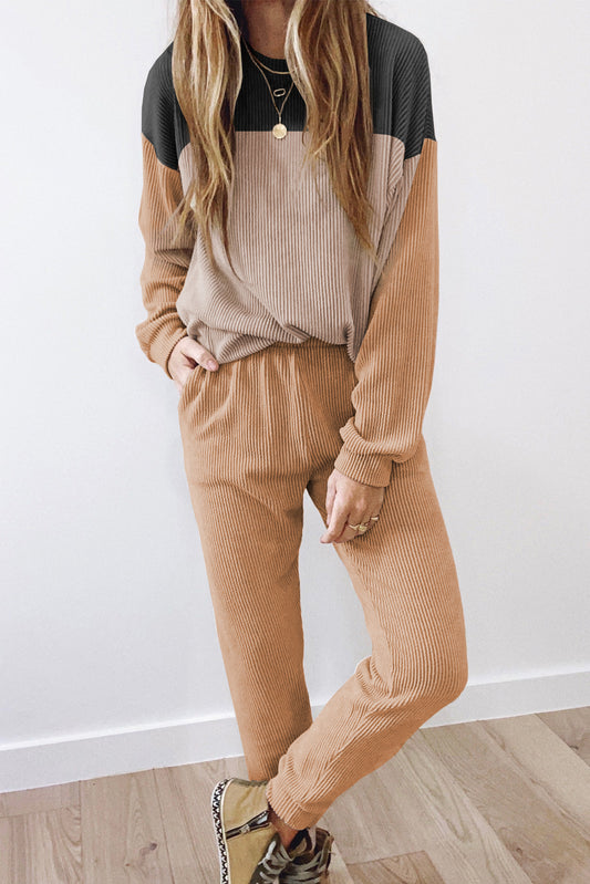 Colorblock Corded Slouchy Top and Pants Set