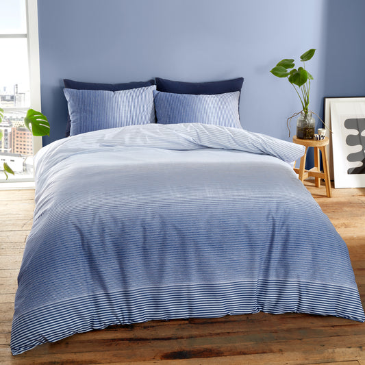 Blue Graded Stripe Reversible Duvet Cover Set by Catherine Lansfield