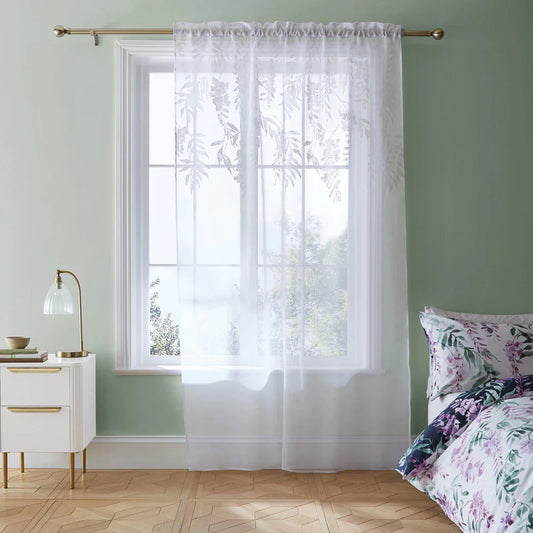 Wisteria Slot Top Voile Curtain Panel in White by Catherine Lansfield