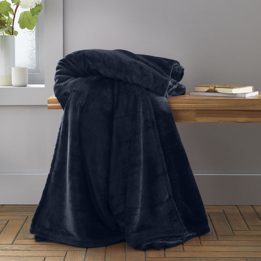 Velvet Touch Raschel Blanket Throw in Navy Blue by Catherine Lansfield