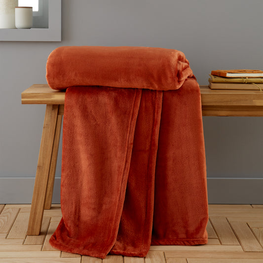 Velvet Touch Raschel Blanket Throw in Burnt Orange by Catherine Lansfield