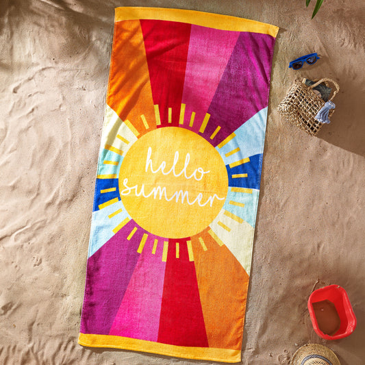 Hello Summer Cotton Beach Towel in Multi by Catherine Lansfield
