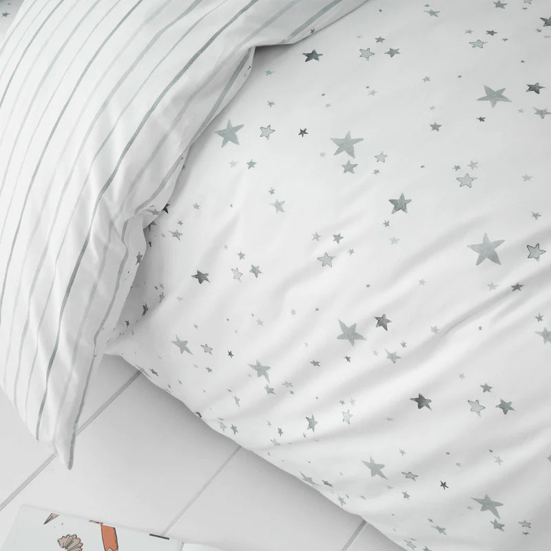 Stars 100% Cotton Reversible Grey Duvet Cover Set