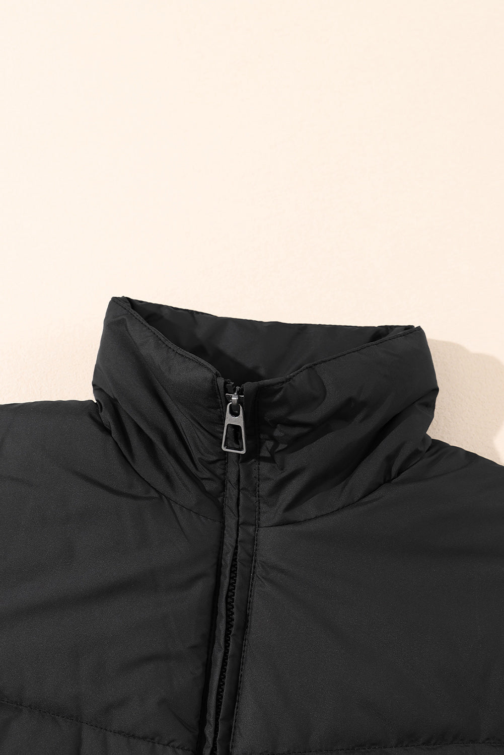 Solid Zip Up Pocketed Puffer Coat