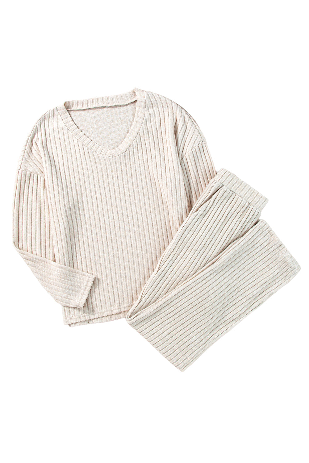 Slouchy Ribbed Knit V Neck Top & Pants Loungewear Set