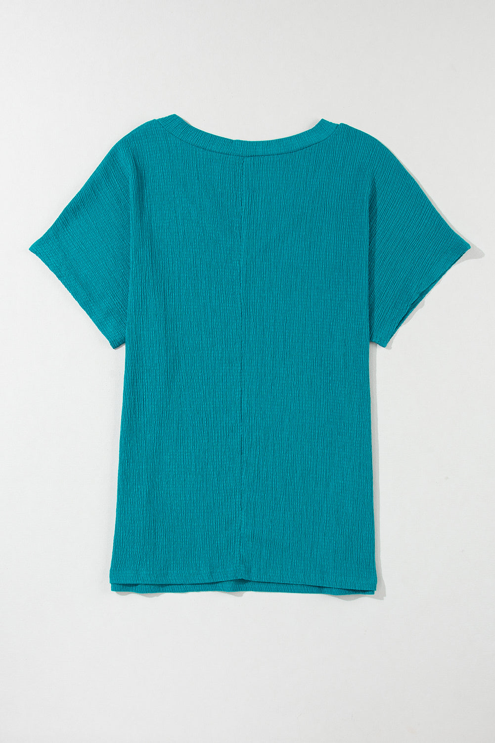 Plain Crinkled V Neck Flounce Sleeve T Shirt