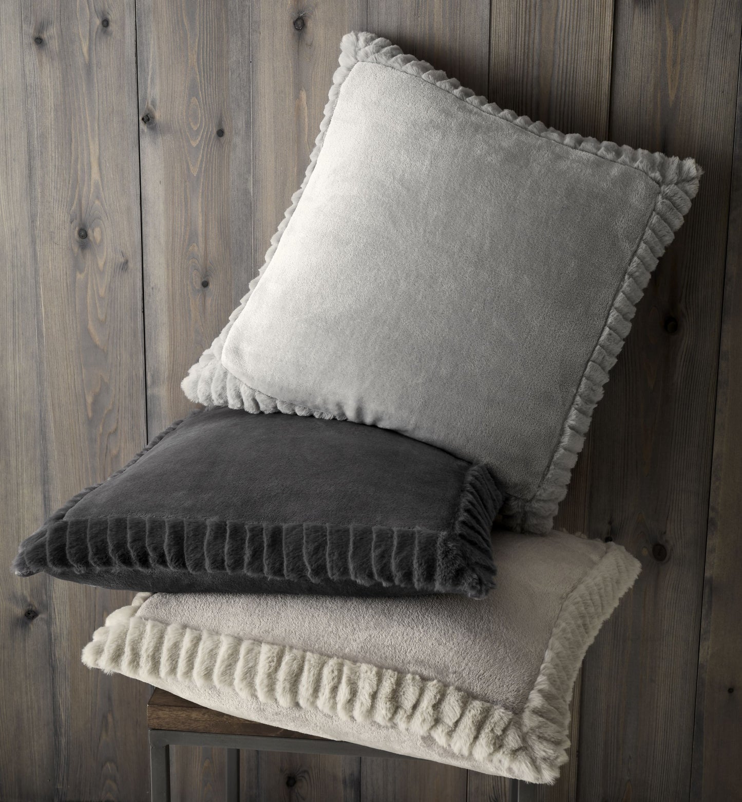 Velvet and Faux Fur Silver Grey Filled Cushion