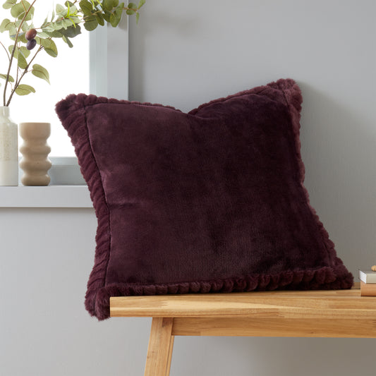 Velvet and Faux Fur Plum Filled Cushion