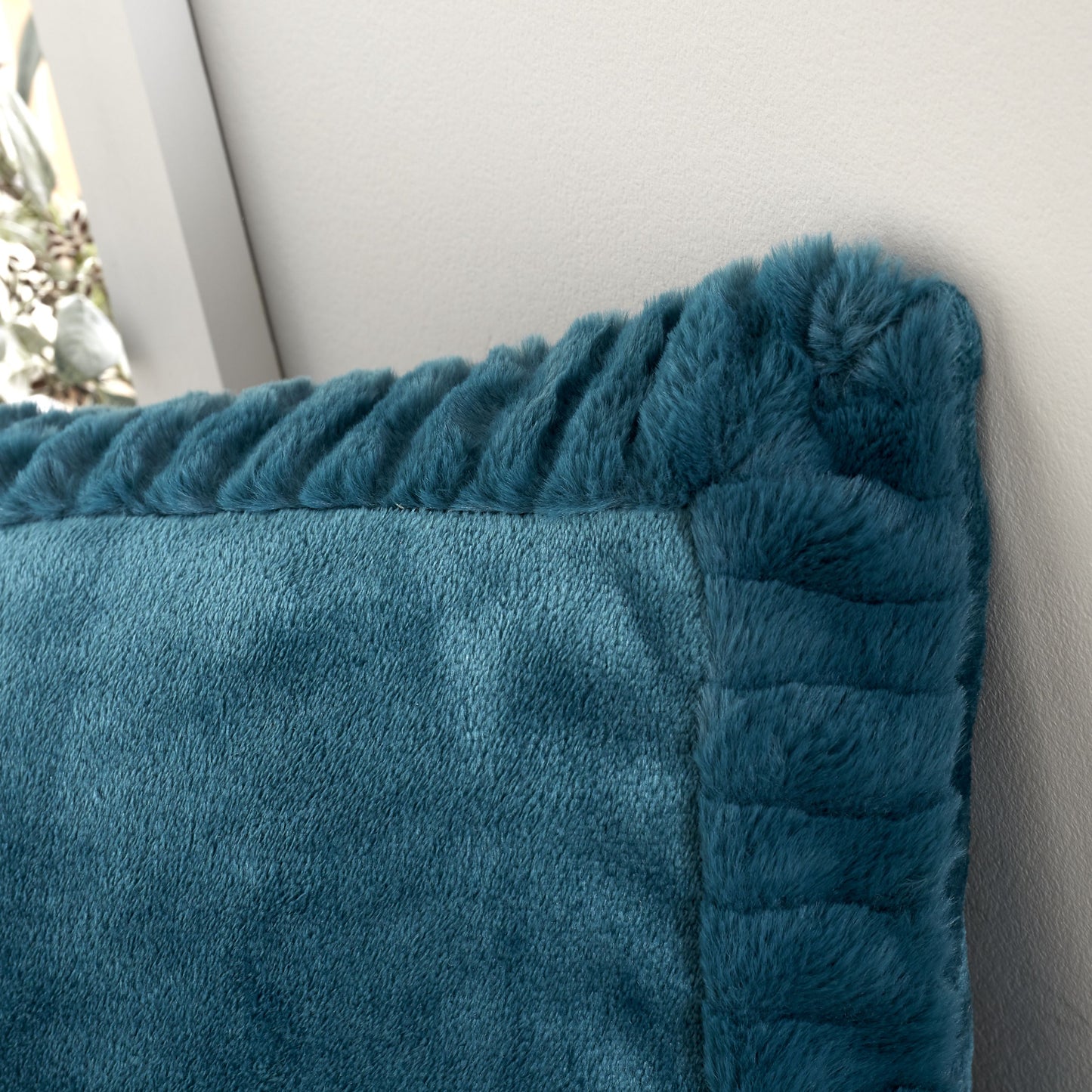 Velvet and Faux Fur Teal Filled Cushion