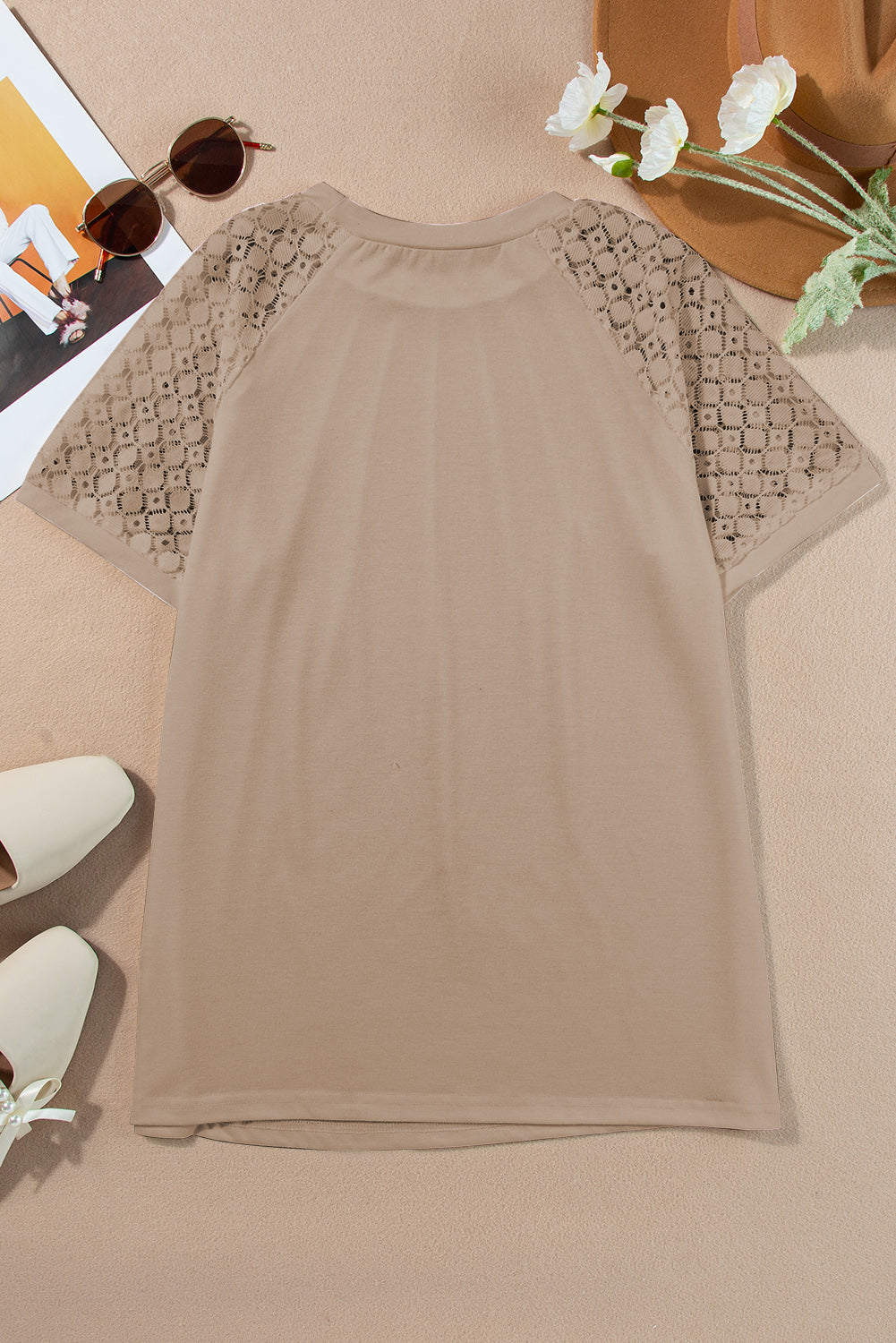 Seamed Detail Contrast Lace Raglan Sleeve Tee