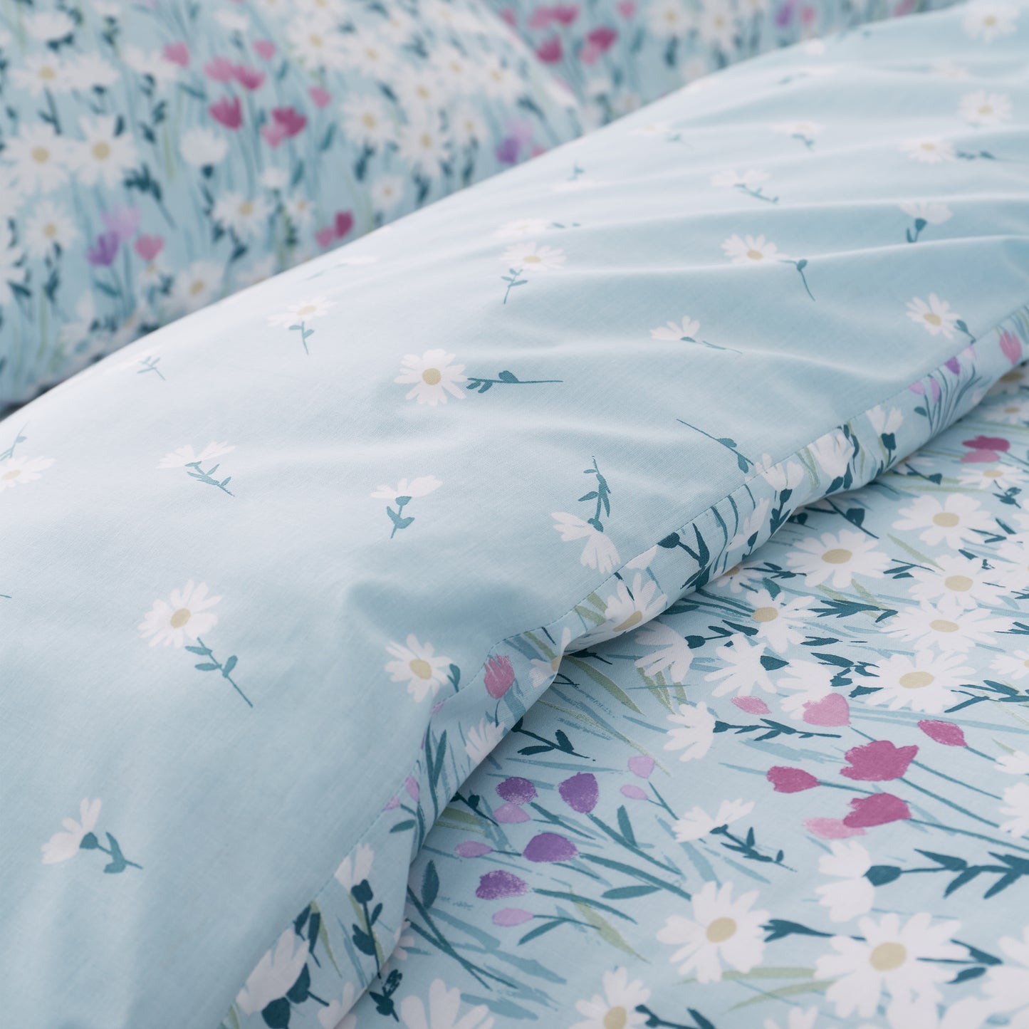 Daisy Meadow Floral Reversible Duvet Cover Set in Duck Egg Blue by Catherine Lansfield