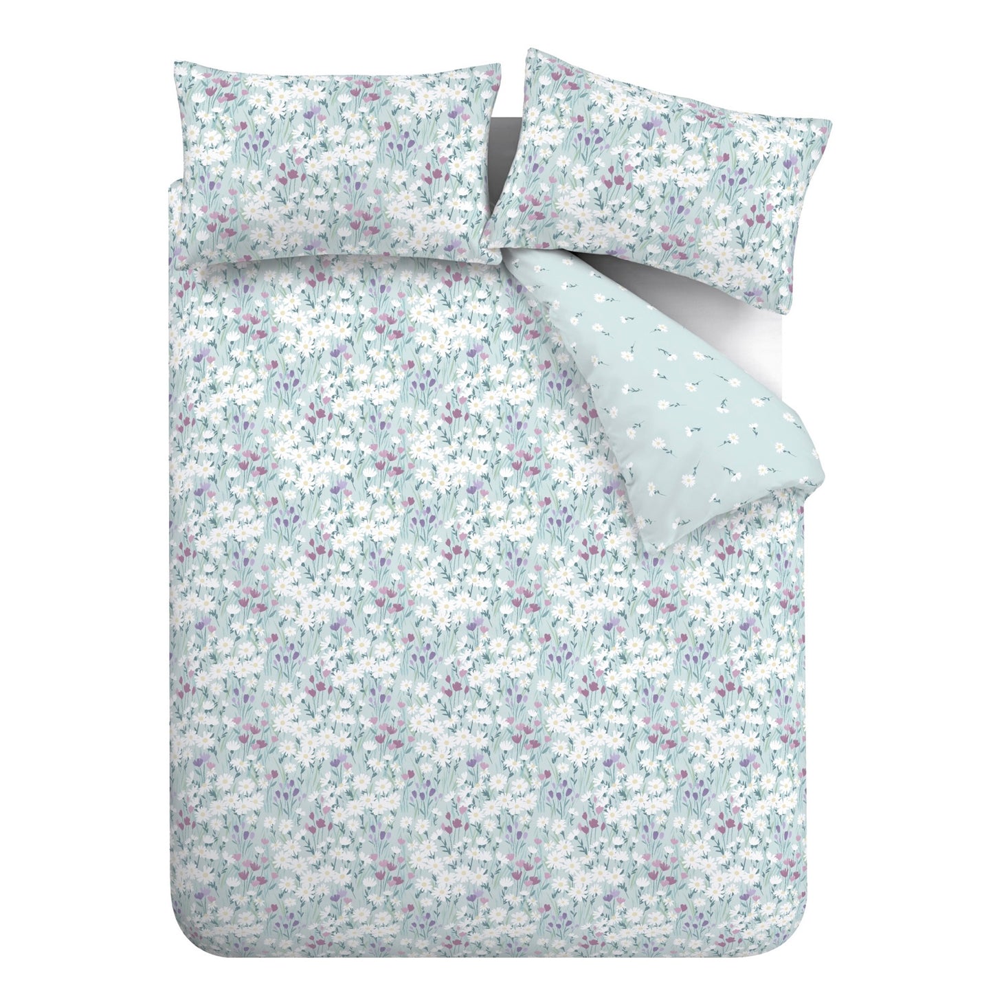 Daisy Meadow Floral Reversible Duvet Cover Set in Duck Egg Blue by Catherine Lansfield