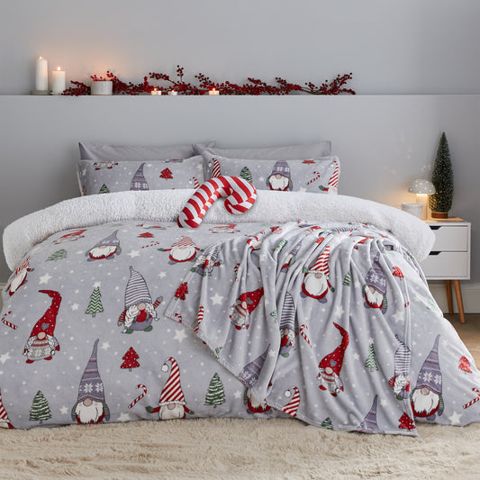 Christmas Festive Gnomes Cosy Fleece Duvet Cover Set by Catherine Lansfield