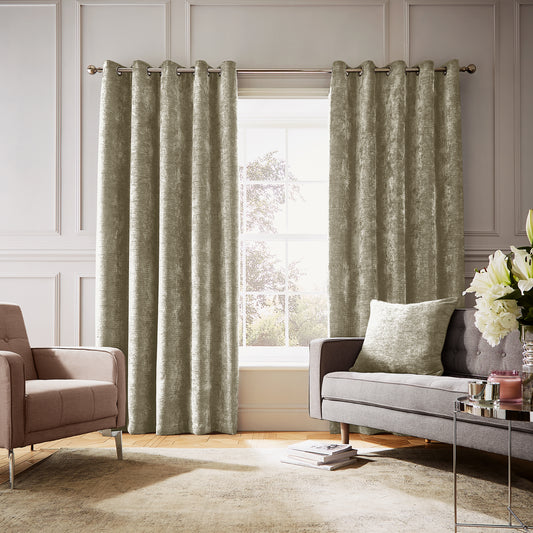 Hyperion Selene Luxury Chenille Weighted Thermal Eyelet Curtains in Olive Green