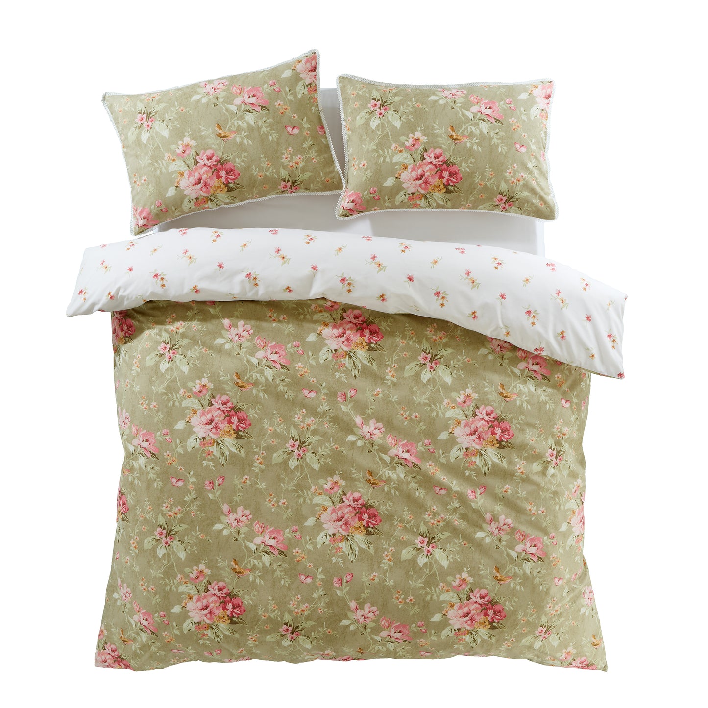 Penelope Floral Reversible Duvet Cover Set in Green - Bridgerton By Catherine Lansfield